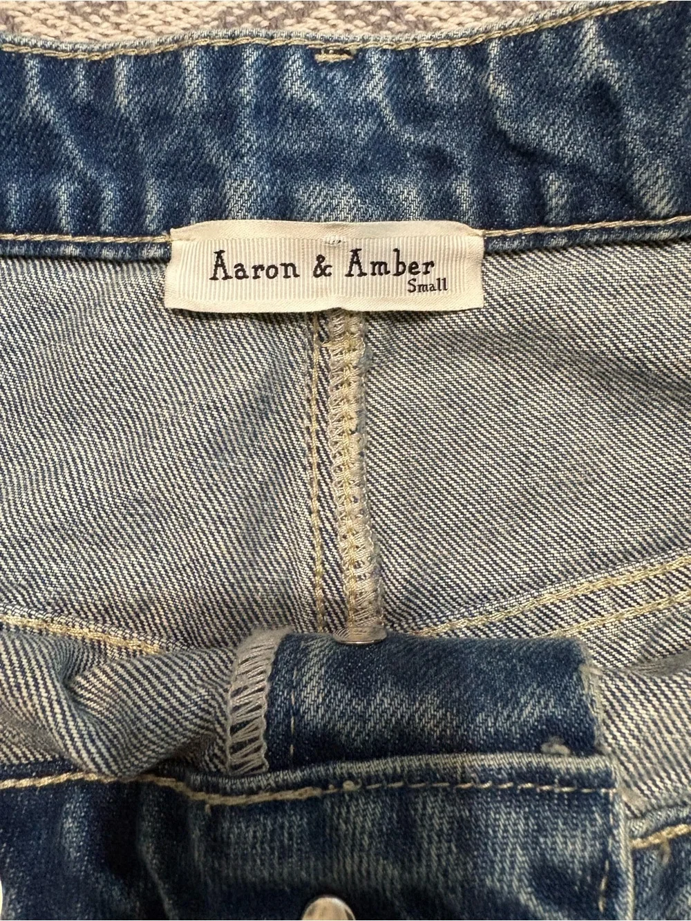 Aaron& Amber High-Waist Women’s Blue Baggy Cargo Denim Jean Shorts with Rope Tie